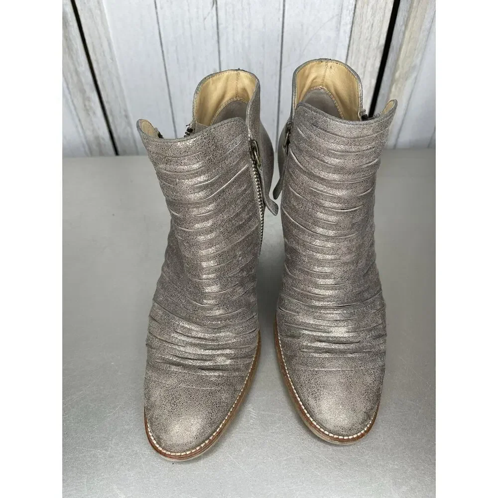 Paul Green Metallic Zip Boots Heels Shoes Moto Size UK 5 Women's US 7.5